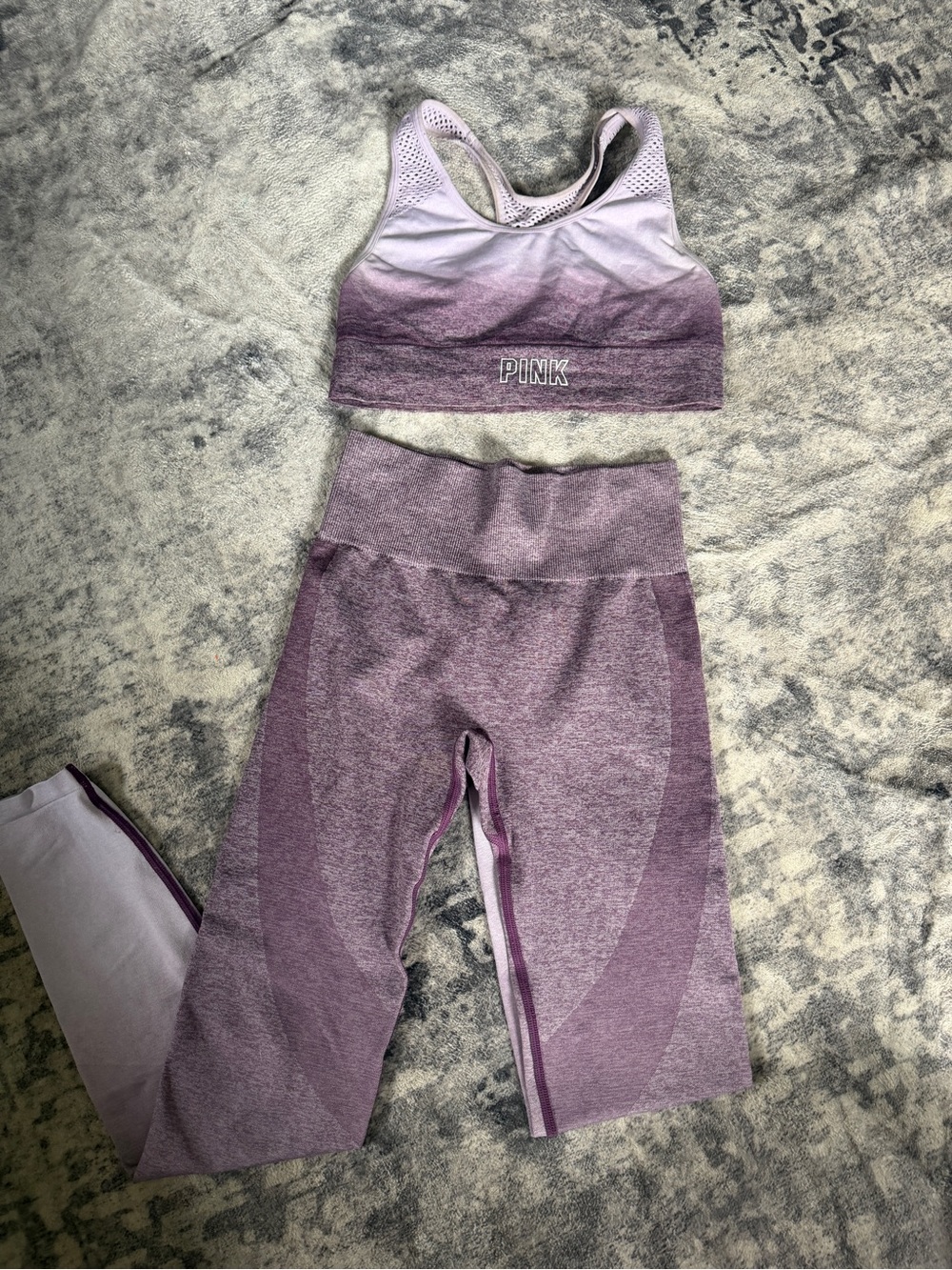PINK Victorias Secret Ombre Mauve Seamless Sports Bra & Leggings Set
